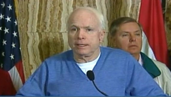 John McCain in fetching sweater by designer Mr. Stephen