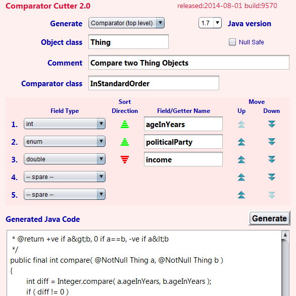 Generates Java code for Comparable/Comparator