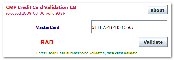 Click to view CreditCard Validator 1.8 screenshot