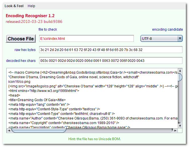 Click to view Encoding Recogniser 1.2 screenshot