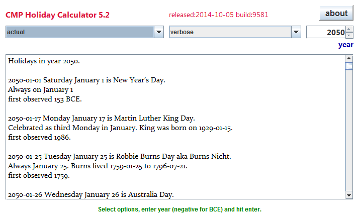 Click to view Holiday Calculatior 4.7 screenshot